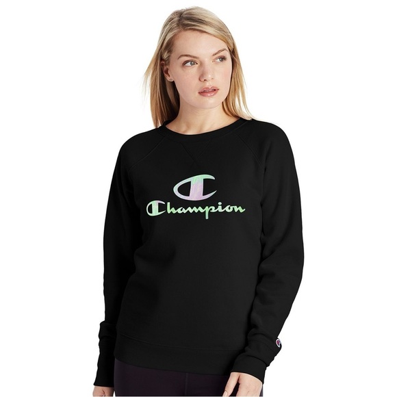 Champion Black & Iridescent Silver Logo Pullover Sweatshirt - Picture 1 of 6